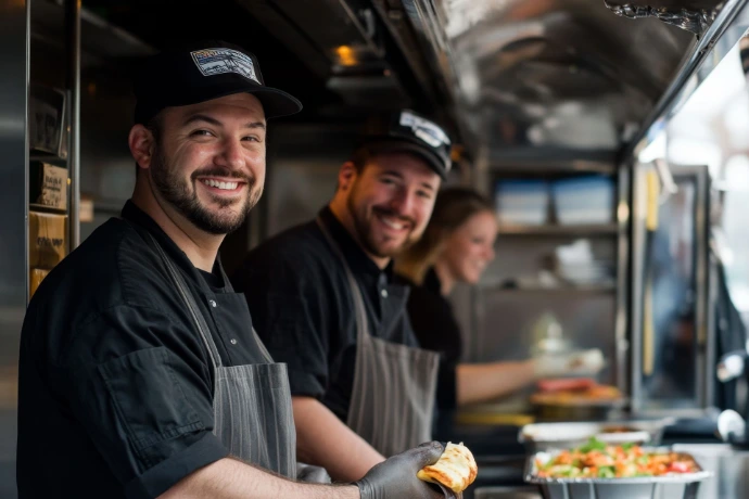 Professional chefs preparing food for live event catering
